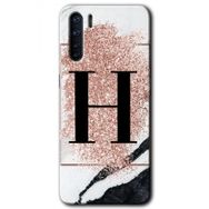 Oppo A91 Pembe Mermer Desenli H Harfi Baskılı Uyumlu Silikon Kılıf