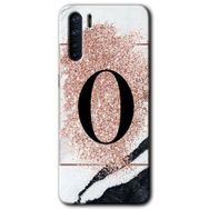 Oppo A91 Pembe Mermer Desenli O Harfi Baskılı Uyumlu Silikon Kılıf