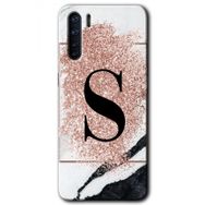 Oppo A91 Pembe Mermer Desenli S Harfi Baskılı Uyumlu Silikon Kılıf