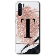 Oppo A91 Pembe Mermer Desenli T Harfi Baskılı Uyumlu Silikon Kılıf
