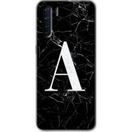 Oppo A91 Siyah Mermer Desenli A Harfi Baskılı Uyumlu Silikon Kılıf