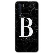 Oppo A91 Siyah Mermer Desenli B Harfi Baskılı Uyumlu Silikon Kılıf