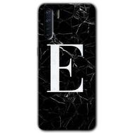 Oppo A91 Siyah Mermer Desenli E Harfi Baskılı Uyumlu Silikon Kılıf
