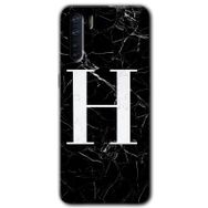 Oppo A91 Siyah Mermer Desenli F Harfi Baskılı Uyumlu Silikon Kılıf