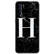 Oppo A91 Siyah Mermer Desenli H Harfi Baskılı Uyumlu Silikon Kılıf