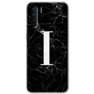 Oppo A91 Siyah Mermer Desenli I Harfi Baskılı Uyumlu Silikon Kılıf