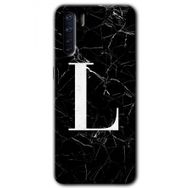 Oppo A91 Siyah Mermer Desenli L Harfi Baskılı Uyumlu Silikon Kılıf