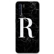 Oppo A91 Siyah Mermer Desenli R Harfi Baskılı Uyumlu Silikon Kılıf