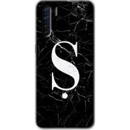 Oppo A91 Siyah Mermer Desenli Ş Harfi Baskılı Uyumlu Silikon Kılıf