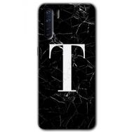 Oppo A91 Siyah Mermer Desenli T Harfi Baskılı Uyumlu Silikon Kılıf