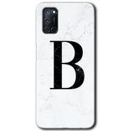 Oppo A92 Beyaz Mermer Desenli B Harfi Baskılı Uyumlu Silikon Kılıf