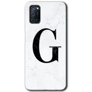 Oppo A92 Beyaz Mermer Desenli G Harfi Baskılı Uyumlu Silikon Kılıf