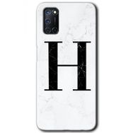 Oppo A92 Beyaz Mermer Desenli H Harfi Baskılı Uyumlu Silikon Kılıf