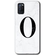 Oppo A92 Beyaz Mermer Desenli M Harfi Baskılı Uyumlu Silikon Kılıf