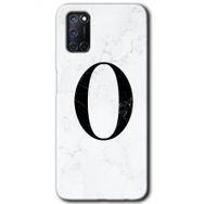 Oppo A92 Beyaz Mermer Desenli O Harfi Baskılı Uyumlu Silikon Kılıf
