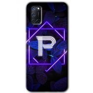 Oppo A92 Dark Neon Yaprak P Harfi Baskılı Uyumlu Silikon Kılıf