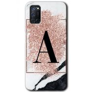 Oppo A92 Pembe Mermer Desenli A Harfi Baskılı Uyumlu Silikon Kılıf