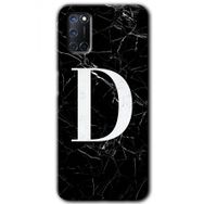 Oppo A92 Siyah Mermer Desenli D Harfi Baskılı Uyumlu Silikon Kılıf