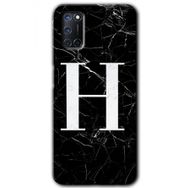 Oppo A92 Siyah Mermer Desenli H Harfi Baskılı Uyumlu Silikon Kılıf