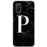 Oppo A92 Siyah Mermer Desenli P Harfi Baskılı Uyumlu Silikon Kılıf