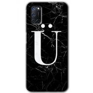Oppo A92 Siyah Mermer Desenli Ü Harfi Baskılı Uyumlu Silikon Kılıf