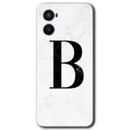 Oppo A96 Beyaz Mermer Desenli B Harfi Baskılı Uyumlu Silikon Kılıf