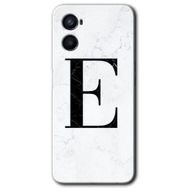 Oppo A96 Beyaz Mermer Desenli E Harfi Baskılı Uyumlu Silikon Kılıf