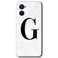 Oppo A96 Beyaz Mermer Desenli G Harfi Baskılı Uyumlu Silikon Kılıf