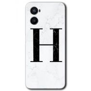 Oppo A96 Beyaz Mermer Desenli H Harfi Baskılı Uyumlu Silikon Kılıf