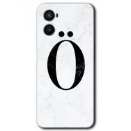 Oppo A96 Beyaz Mermer Desenli O Harfi Baskılı Uyumlu Silikon Kılıf