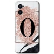 Oppo A96 Pembe Mermer Desenli O Harfi Baskılı Uyumlu Silikon Kılıf