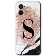Oppo A96 Pembe Mermer Desenli Ş Harfi Baskılı Uyumlu Silikon Kılıf