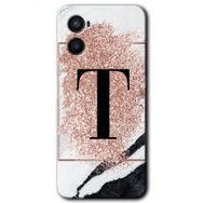 Oppo A96 Pembe Mermer Desenli T Harfi Baskılı Uyumlu Silikon Kılıf