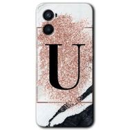 Oppo A96 Pembe Mermer Desenli Ü Harfi Baskılı Uyumlu Silikon Kılıf