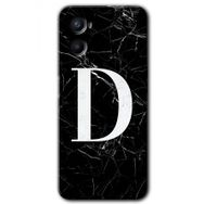 Oppo A96 Siyah Mermer Desenli D Harfi Baskılı Uyumlu Silikon Kılıf