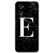 Oppo A96 Siyah Mermer Desenli E Harfi Baskılı Uyumlu Silikon Kılıf