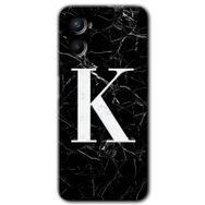 Oppo A96 Siyah Mermer Desenli F Harfi Baskılı Uyumlu Silikon Kılıf