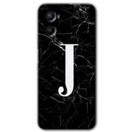 Oppo A96 Siyah Mermer Desenli J Harfi Baskılı Uyumlu Silikon Kılıf