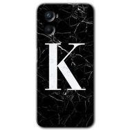Oppo A96 Siyah Mermer Desenli K Harfi Baskılı Uyumlu Silikon Kılıf