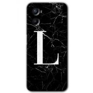 Oppo A96 Siyah Mermer Desenli L Harfi Baskılı Uyumlu Silikon Kılıf