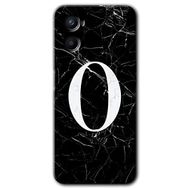 Oppo A96 Siyah Mermer Desenli O Harfi Baskılı Uyumlu Silikon Kılıf