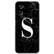 Oppo A96 Siyah Mermer Desenli S Harfi Baskılı Uyumlu Silikon Kılıf