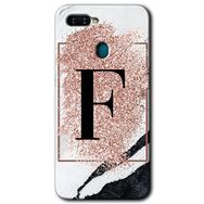 Oppo AX7 Pembe Mermer Desenli F Harfi Baskılı Uyumlu Silikon Kılıf