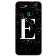 Oppo AX7 Siyah Mermer Desenli E Harfi Baskılı Uyumlu Silikon Kılıf
