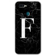 Oppo AX7 Siyah Mermer Desenli F Harfi Baskılı Uyumlu Silikon Kılıf