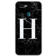 Oppo AX7 Siyah Mermer Desenli H Harfi Baskılı Uyumlu Silikon Kılıf