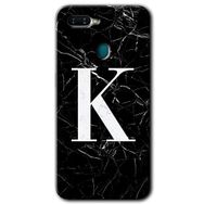 Oppo AX7 Siyah Mermer Desenli K Harfi Baskılı Uyumlu Silikon Kılıf
