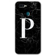 Oppo AX7 Siyah Mermer Desenli P Harfi Baskılı Uyumlu Silikon Kılıf