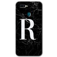 Oppo AX7 Siyah Mermer Desenli R Harfi Baskılı Uyumlu Silikon Kılıf