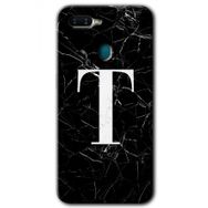 Oppo AX7 Siyah Mermer Desenli T Harfi Baskılı Uyumlu Silikon Kılıf
